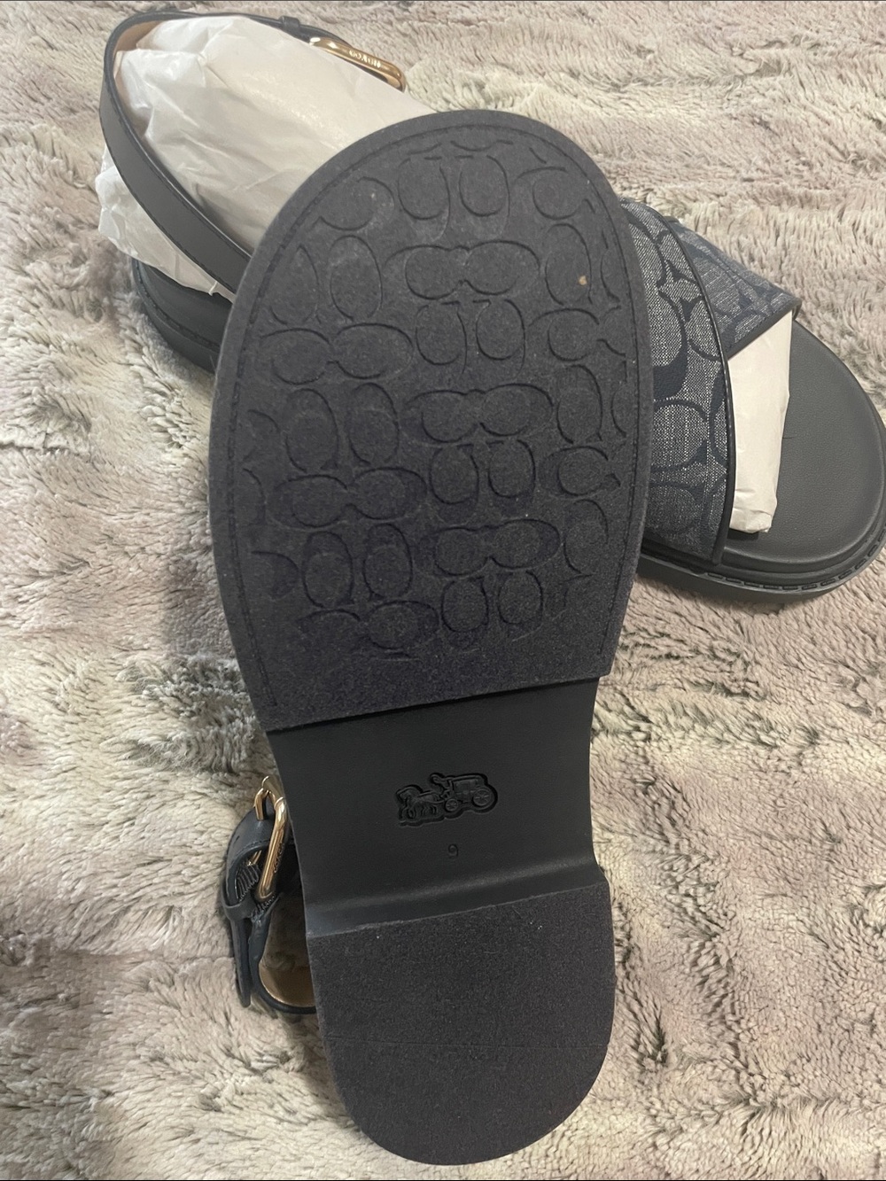 Coach Navy and Gray Signature Crisscross Sandals - Picture 3 of 7